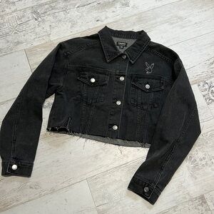 Playboy Pacsun Cropped Black Denim Jacket Size XS/S NWOT